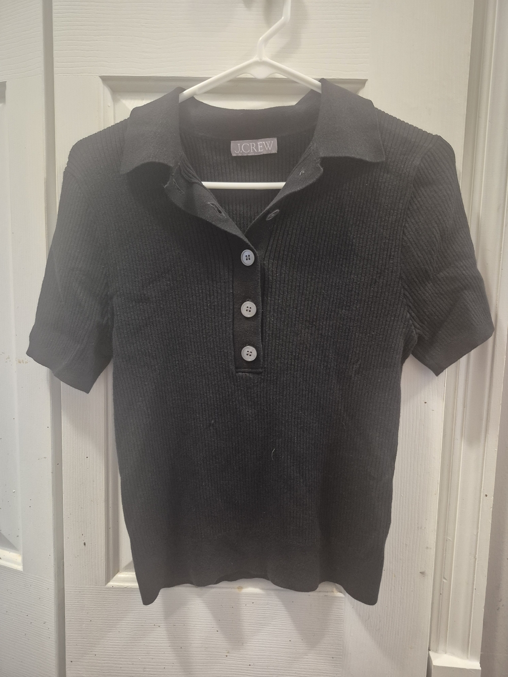 J. Crew Black Ribbed Short Sleeve Polo Sweater Sz Sm